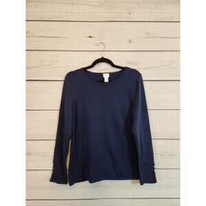 Chico's Women's Navy‎ Blue Solid Round Neck Long Sleeve Pullover T-Shirt Size M